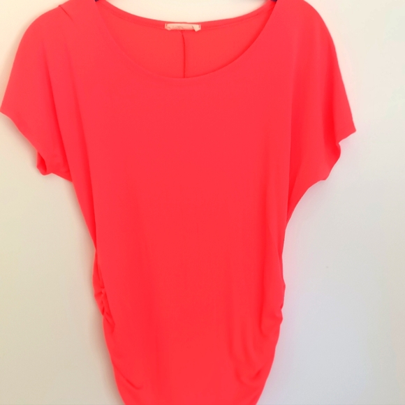 Bright Orange Salmon Stretchy Rauched "Daily Special" Top - Picture 2 of 7